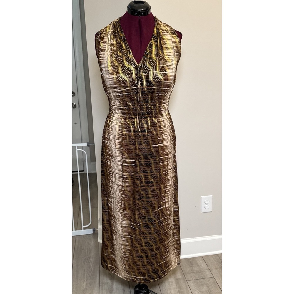 NWT Seven Islands Sleeveless maxi dress Womens S Brown Gold Animal Print Resort - Picture 2 of 16